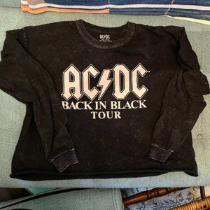 Cropped AC/DC T shirt Back in Black Tour size Medium Stone washed.